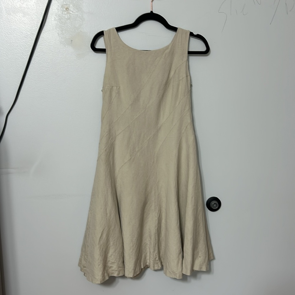 CALVIN KLEIN Womens Tan Brown Khaki Linen Pleated Skirt Fit N Flare Dress Size 4
